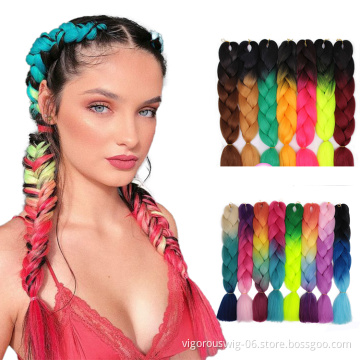 Vigorous Free Sample 24inch Synthetic Jumbo Braiding Hair Long Braid Hairpieces Ombre Crochet Braids Extensions for Black Women